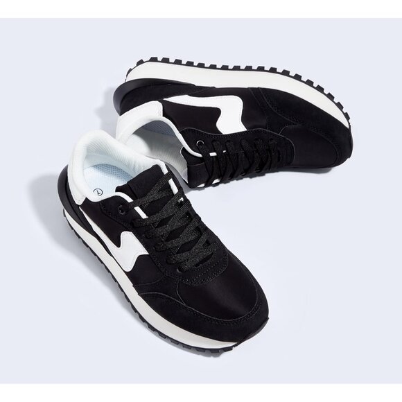 Lucky Step Women Black Tennis Retro Walking Casual Trainer Stylish Durable Shoes - Picture 5 of 9